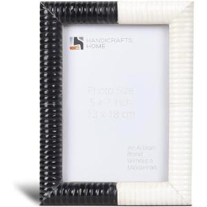 Handicrafts Home Black & White Picture Frame, Handmade Ridged Resin Inlay Photo Frame for Home Decor, Farmhouse Wall & Tabletop Frame, Shelf, Desk & Gallery Wall Decor, 5x7 Black & White Photo Frame
