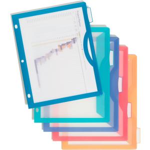 U Brands Poly 5-Tab Three Ring Binder Dividers with Tabs and Pockets, Clear View, 10 Set, Assorted Brights, 3-Hole Punched Pocket Dividers