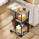 Rolling C Shaped Side Table with Storage Drawer, Ivory Portable Desk on Wheels, Bedside Table for Sofa Couch & Bed, Small Overbed Laptop Desk, Mobile Coffee End Table for Bedroom Living Room Dorm, Large