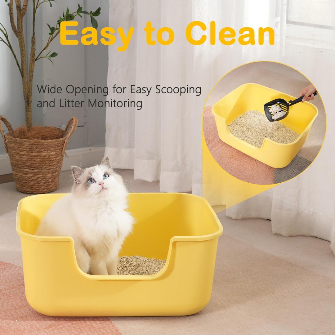 Small Cat Litter Box with High Sides,Cat Boxes for Indoor Cats,Cat Litter Pan for Kitty,Litter Box with Low Entry,Easy to Clean,Anti-Splashing (Yellow)