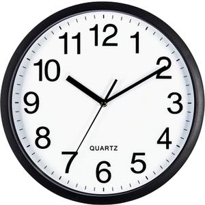 Bernhard Products Black Wall Clock Silent Non Ticking 10 Inch Bold Quality Quartz Battery Operated Round Easy to Read Home/Kitchen/Office/Classroom/School Clocks, Sweep Movement