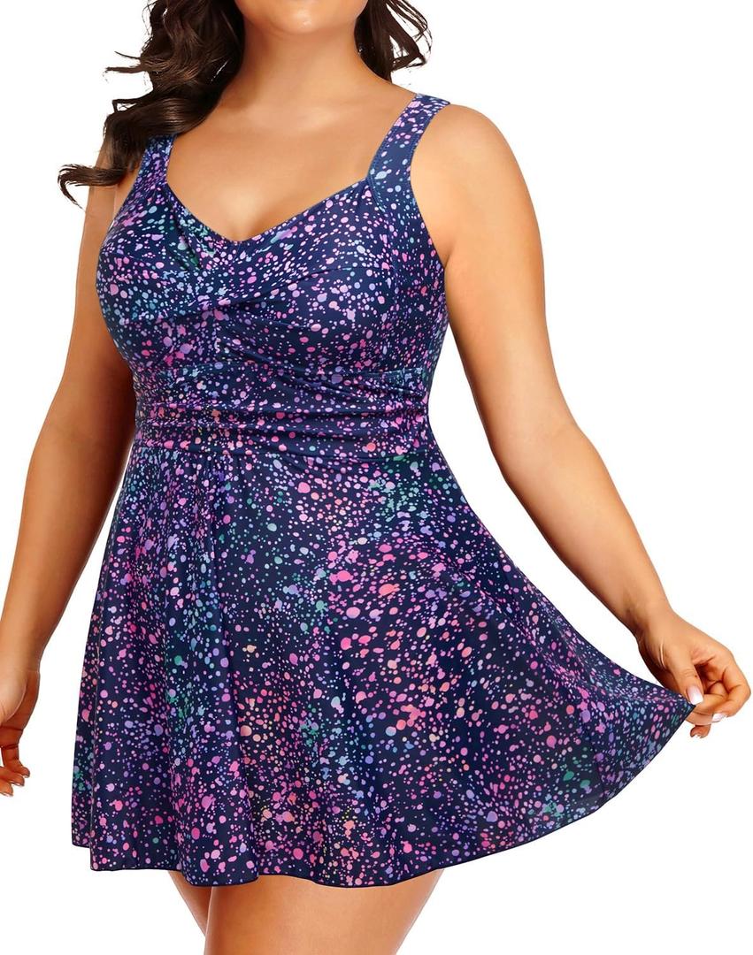 Tempt Me Women's Plus Size Swim Dress - One Piece Swimsuits Tummy Control Bathing Suit Swimwear 2025, Size: 22W