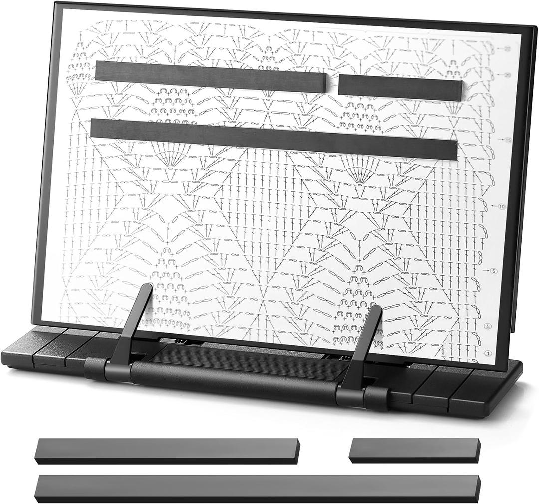 Flutesan Knitting Pattern Holder with 4 Replacement Magnets Knitting Chart Keeper Black Magnetic Cross Stitch Supplies and Accessories Cross Stitch Pattern Holder for Crochet (11.22 x 7.28 Inches)