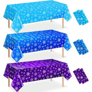 6Pcs Winter Snowflake Princess Party Tablecloths Decorations,Plastic Purple Blue Snowflake Table Cover Disposable Rectangle Table Cloth for Girls Birthday Holiday Winter Party Supplies,54x108 Inch