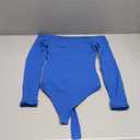 SUUKSESS Women Off the Shoulder Long Sleeve Bodysuit Double Lined Thong Bodysuit (X-Small, Royal Blue)