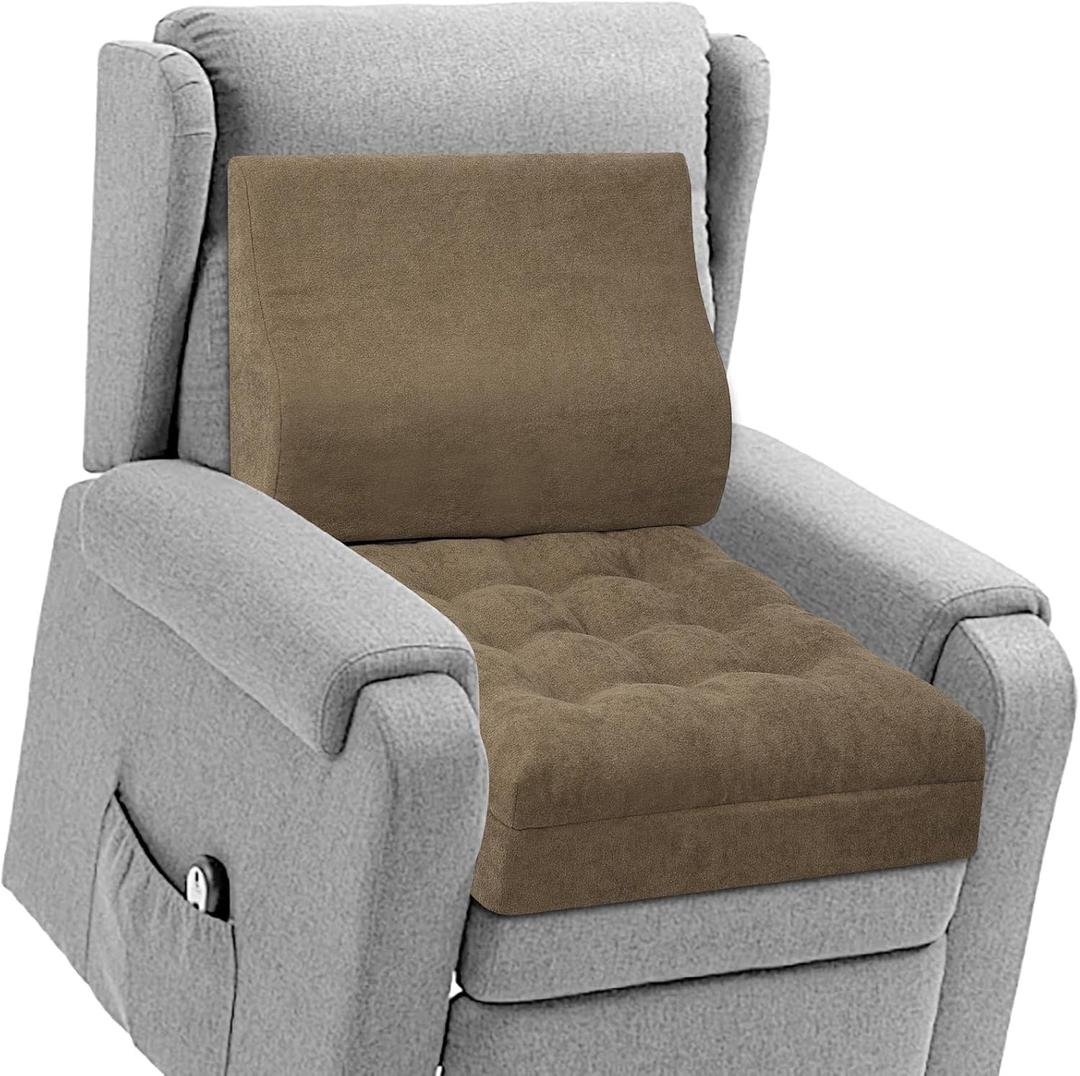 TANYOO Recliner Cushion for Elderly with Lumbar Support Pillow - 20x20x5 Inch Extra Thick Recliner Seat Cushion for Seniors Relief Back Pain and Tailbone Pain from Long Sitting Non-Slip Bottom Brown