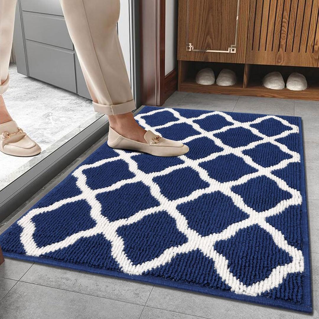 SHACOS Door Mats 24"x36" Indoor Washable Doormats Non Slip Rubber Backing Dirt Trapper Entryway Rug Entrance Entry Rugs and Mats for Kitchen Laundry Room, Navy Blue