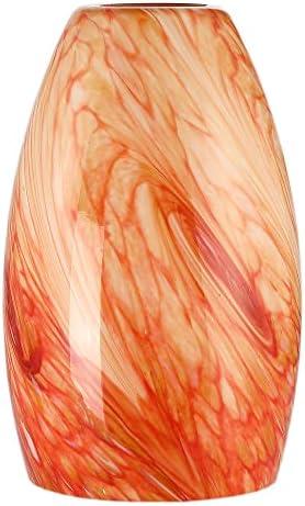 Hand Blown Art Glass Lamp Shade For Light Replacement Oval Glass Light Cover Shade Height 7.5Inch,Fitter 1.65Inch,Max Diameter 4.7Inch For Mini Pendant Ceiling Light Fixture (Amber Red)