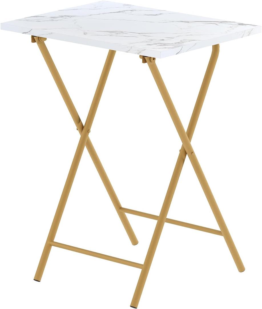 Folding TV Tray Table, Portable Foldable TV Dinner Tray on couch, Space-Saving Snack Serving Sofa Side Table, Easy to Fold Stable TV Trays for Living Room, Bedroom, Small Spaces (White Marble + Gold)