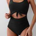 Eomenie Women's One Piece Swimsuit Tummy Control Slimming Bathing Suit Cutout Tie Knot Swimwear (Black, M)