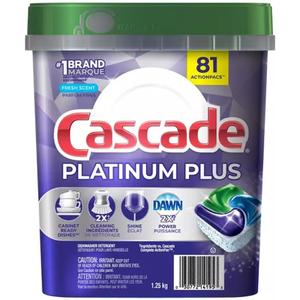 Cascade Platinum Plus ActionPacs Dishwasher Detergent Pods, Fresh Scent, 81 Count