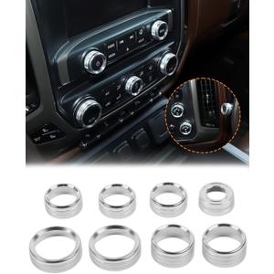JeCar Center Console Switch Button Trim Air Conditioner Control Knob Cover for Chevy Silverado & GMC Sierra 2014-2018, Silver