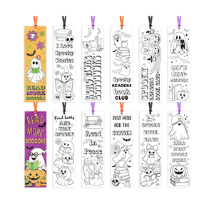 SULOLI 75 Pcs Halloween Color Your Own Bookmarks, Kids DIY Coloring Blank Bookmarks for Teacher Student Halloween Trick or Treat Party Reward Goodie Fillers