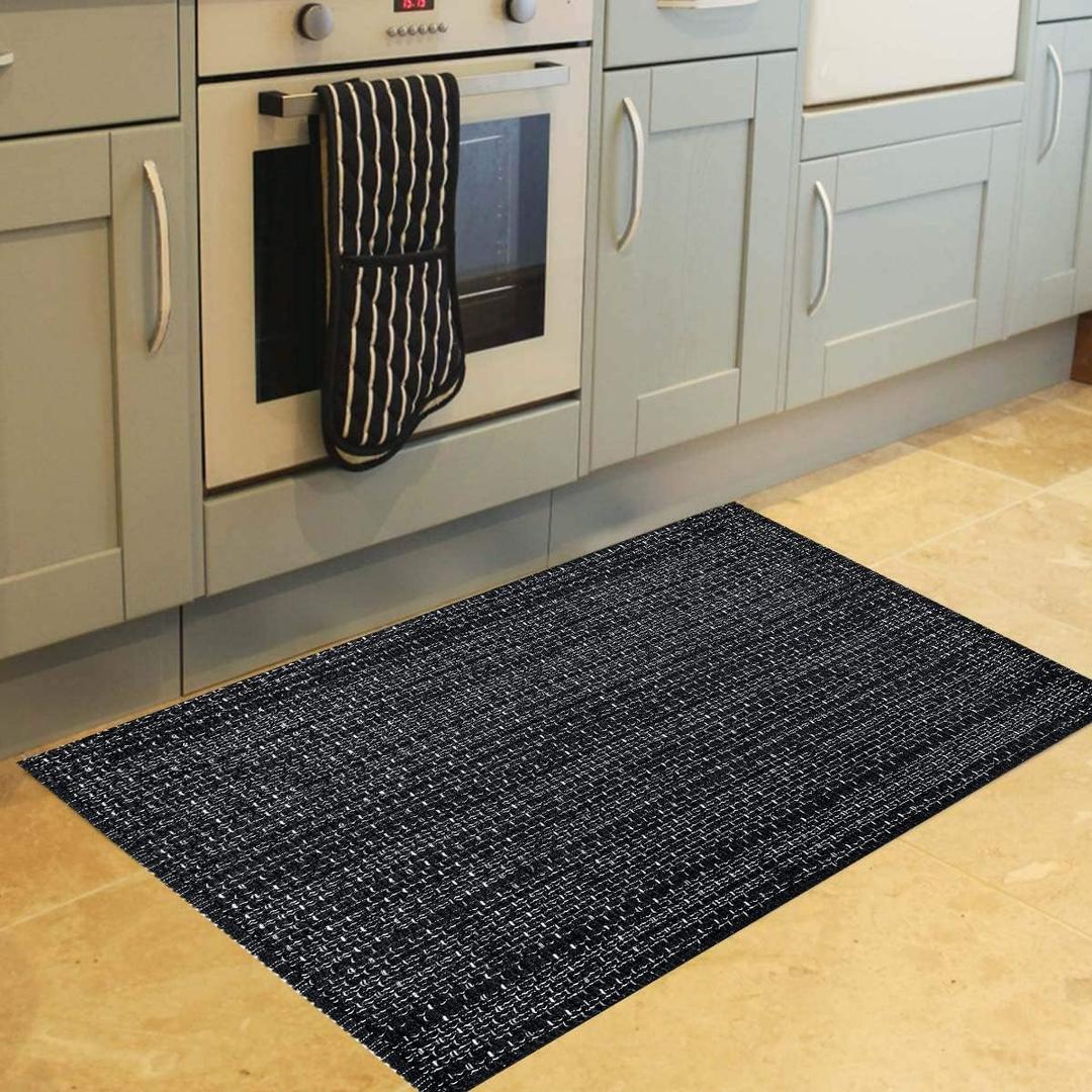 Seavish Black Kitchen Rug, Small Bathroom Rugs, 2'x3' Black and White Striped Rug Throw Rugs Washable Boho Porch Decor Indoor Outdoor Welcome Door Mat for Entryway Front Porch