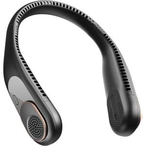 SWEETFULL Portable Neck Fan 360 Cooling Bladeless Personal Fan | No Hair Twisting - 4000mAh USB Rechargeable Wearable Fan for Travel, Birthday Gifts for Men, Women, Mom, and Dad (A2 Black)