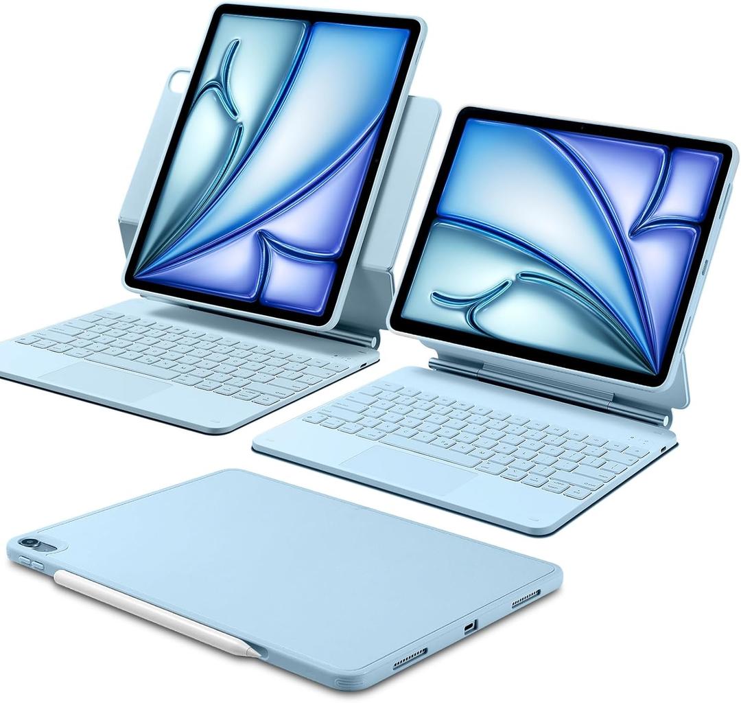 ESR for iPad Air 13 Inch Case Keyboard M4/M3/M2 (2026/2025/2024), Easy-Set Magnetic Stand, Portrait/Landscape Mode, Removable Case with Multi-Touch Trackpad, Rebound 360 Series, Blue