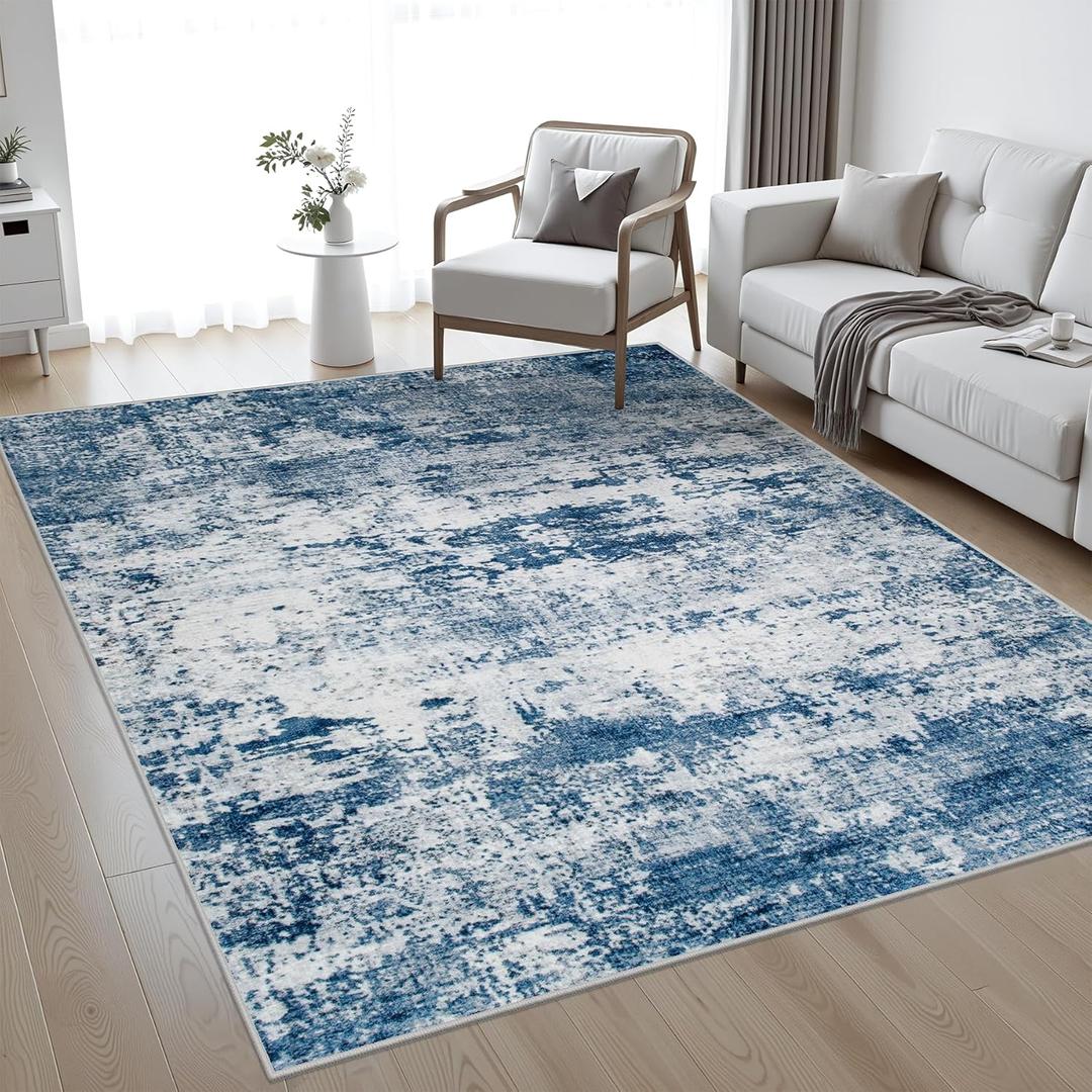5x7 Area Rug Living Room Rug: Washable Modern Abstract Soft Thin Rug Indoor Floor No Slip Stain Resistant Carpet for Bedroom Dining Room Farmhouse Nursery Home Office - Blue 5x7 Area Rug Living Room Rug: Washable Modern Abstract Soft Thin Rug Indoor Floor No Slip Stain Resistant Carpet for Bedroom Dining Room Farmhouse Nursery Home Office - Blue