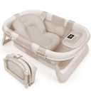 Jool Baby Foldable Baby Bathtub – Portable for Travel – Thermometer (Oat)