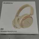 RORSOU B8 Bluetooth Headphones Over Ear, 6 EQ Music Modes and 50H Playtime Deep Bass Wireless Headphones with Mic, Lightweight Folding HiFi Stereo Headset for iPad/Travel/Tablet/PC/Home Beige White