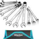 DURATECH Flex-Head Ratcheting Wrench Set, Combination Wrench Set, 72 Tooth, Metric, 12-piece, Size Covers 8-19mm, CR-V Steel, with Rolling Pouch
