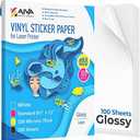Printable Vinyl Sticker Paper for Laser Printer - Glossy White - 100 Self-Adhesive Sheets - Waterproof Decal Paper - Standard Letter Size 8.5"x11"