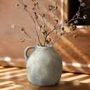 5.6 Inch Vintage Ceramic Rustic Vase with Handle,White Grey Pottery Flower Vase for Home Decor,Rustic Farmhouse Vases for Kitchen,Bedroom,Living Room,Wedding Centerpiece