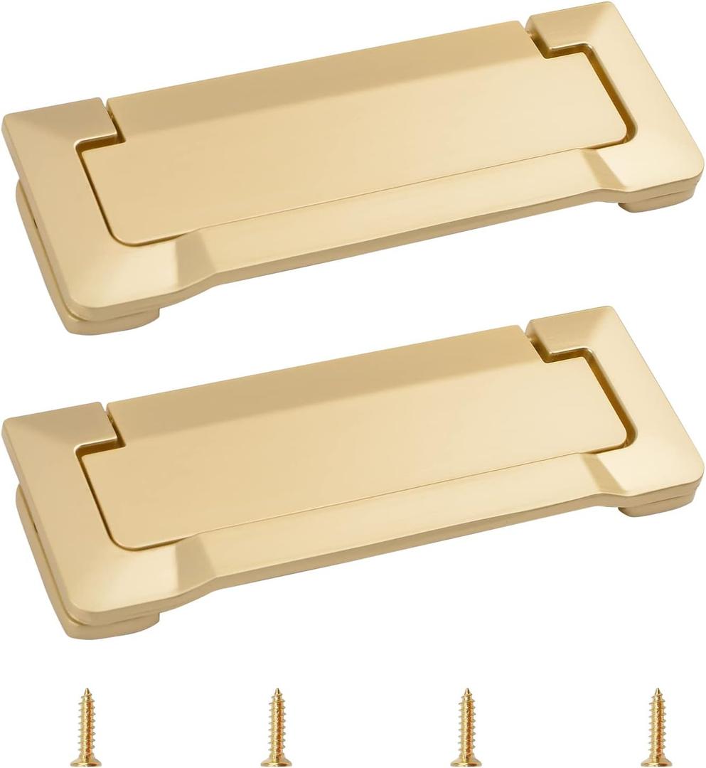 MOROBOR 2pcs Pocket Doors Drawer Handle Flush Pull, Hidden Concealed Furniture Handle with Screws Zinc Alloy Knobs for Cabinets, Closets, Drawers, Hole Center 96mm (Pearl Gold)