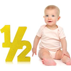Chunful Half Number Sign Glitter 1/2 Baby Birthday Party Supplies Half Birthday Decorations Freestanding 6 Month Photo Prop Decorative Wooden Numbers for Table Centerpieces Baby Boy Girl(Gold)