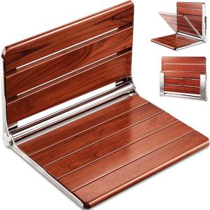 [Upgraded Version] 20" ADA Compliant Folding Teak Shower Seat Wall Mounted - Larger Teak Shower Bench, Home Care Folding Shower Seat for Inside Shower, Wall Mount Shower Chair Shower Stool, Max 400lb