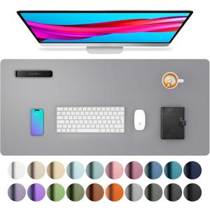 Aothia Leather Desk Pad Protector, Mouse Pad, Office Desk Mat, Non-Slip PU Leather Desk Blotter, Laptop Desk Pad, Waterproof Desk Writing Pad for Office and Home (23.6" x 13.7", Light Grey)