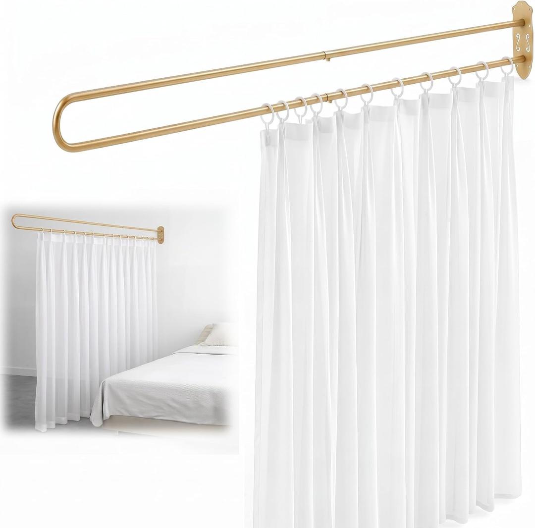 Zonon 6.56 ft U Shape Room Divider Rod with Curtain, Metal Wall Mounted