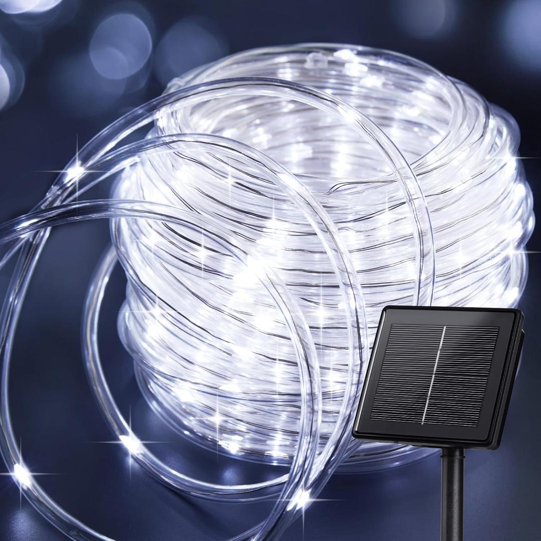 Brightown Solar Rope Lights, IP65 Waterproof 39FT 100LED Outdoor Solar String Lights Solar Powered Fairy Lights with 8 Lighting Modes for Party Garden Yard Home Holiday Tree Decoration, Pure White