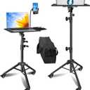Projector Stand with Wheels, Laptop Tripod from 29" to 69" with Mouse Tray, Adjustable Height DJ Racks Stands with Gooseneck Phone Holder, for Office, Home, Stage, Studio, 1 Pack Black