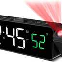 Netzu Projection Alarm Clock for Bedroom Ceiling, Small Compact Plug-in Digital Clocks with 180 Rotatable Projector, Temperature 4 Levels Birghtness, 3 Volumes and Snooze (Black)