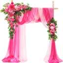 Wedding Arch Flowers Kit - Deluxe 5pcs Artificial Floral Swag with 3 Sheer Drapes, Realistic Silk Flower Arrangements for Wedding Ceremony Arbor Backdrop Reception Party Home Decor