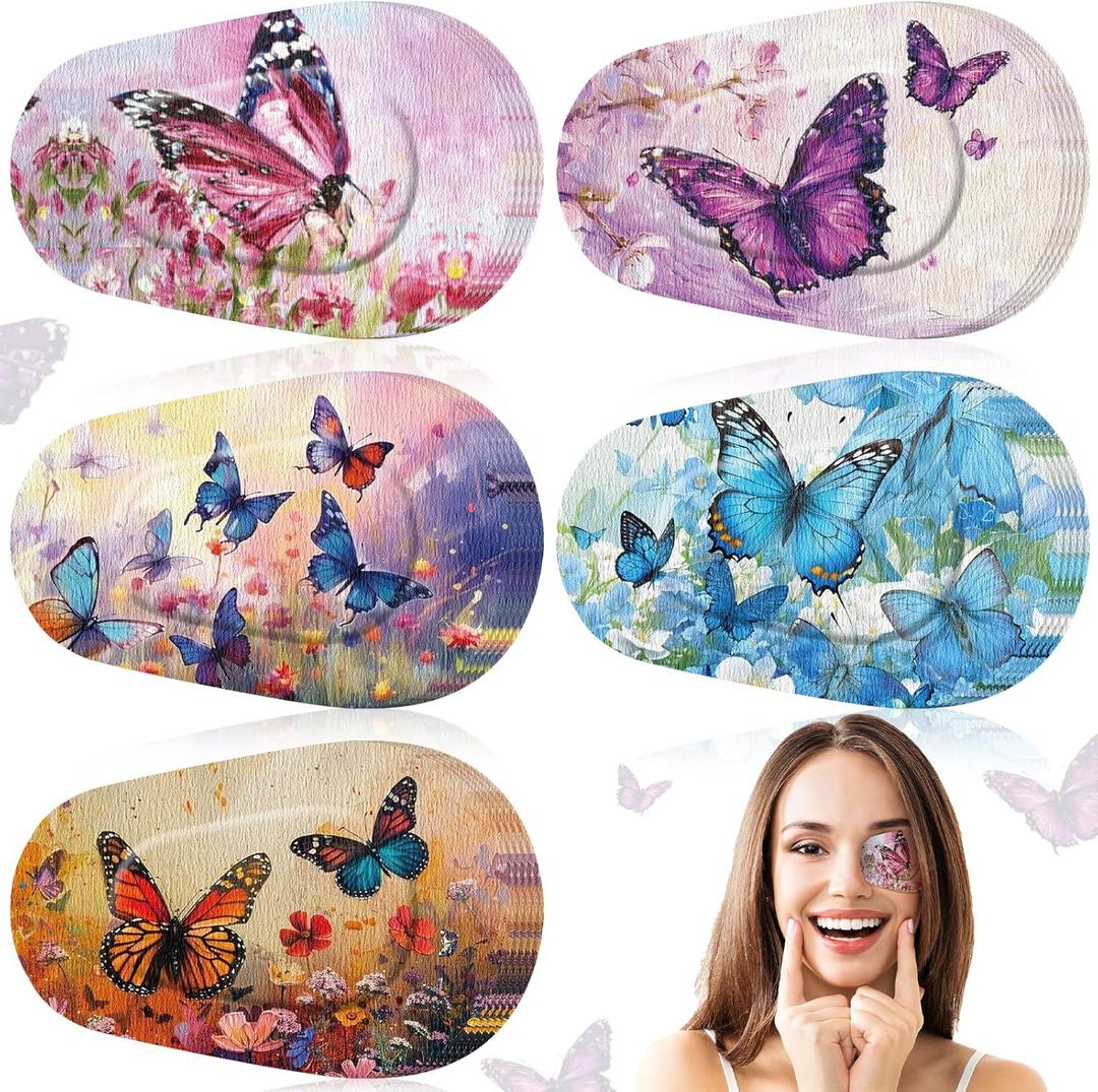 Geiserailie 50 Pcs Disposable Eye Patches for Adults with 5 Styles Vintage Gentle Removal Eyepatches Adhesive Eyepatches for Lazy Eye Women Gift(Butterfly)
