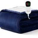 Homemate Heated Blanket Electric Throw - 50"x60" Heating Blanket Throw 1/2/4/6/8 Hours Auto-Off 10 Heat Level Over-Heat Protection Flannel Sherpa ETL Certification