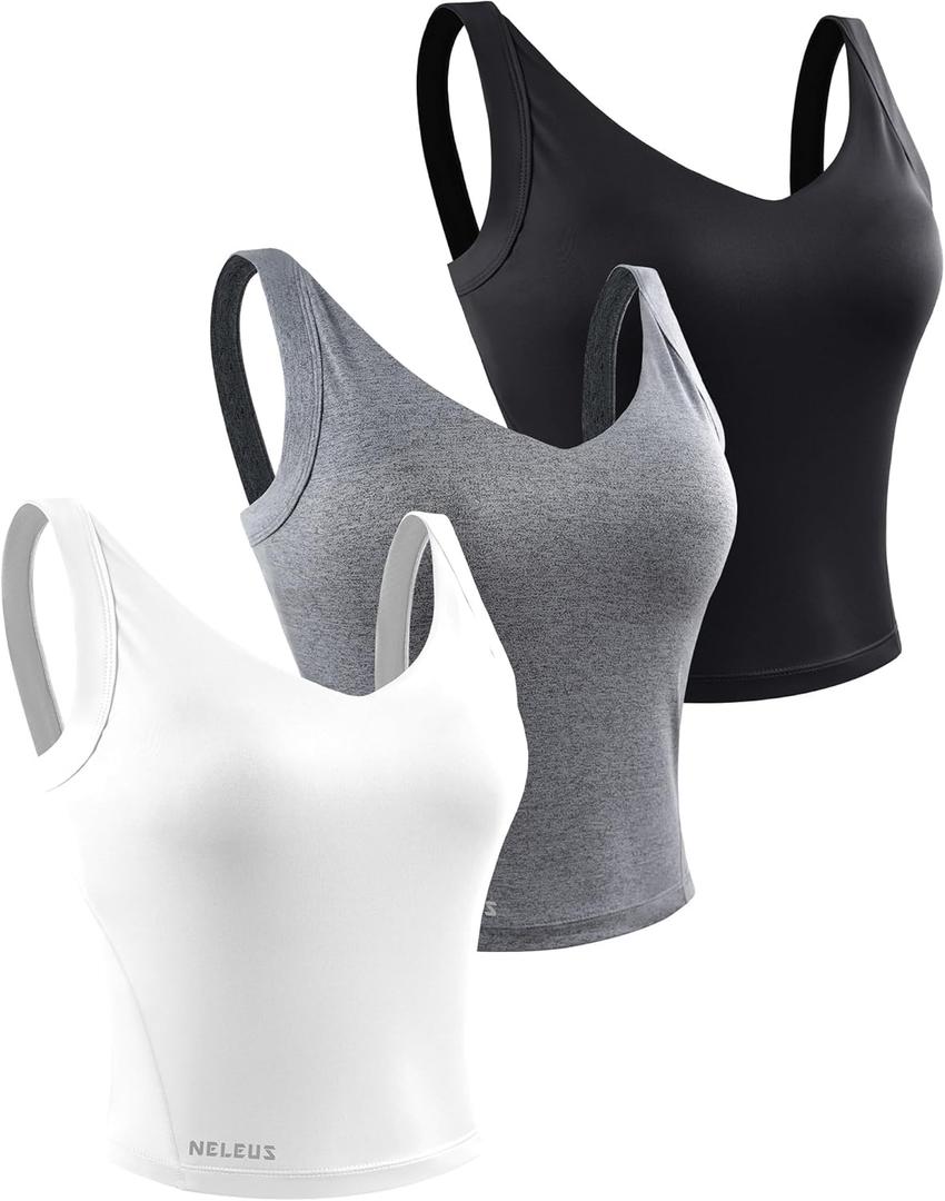 NELEUS Women's 3 Pack Athletic Compression Tank Top with Sport Bra Running Shirt (XX-Large, 8200 Black/Grey/White)