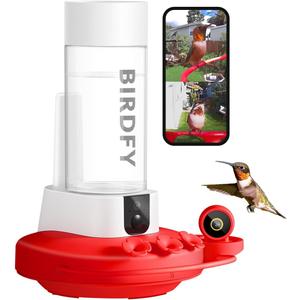 Birdfy Hummingbird Feeder with Dual Cameras AI Identify - 2K HD Smart Cameras, Close-Up Bird Video/Live Watching & Instant Notifications, Ant Moat & Leakproof - 20oz