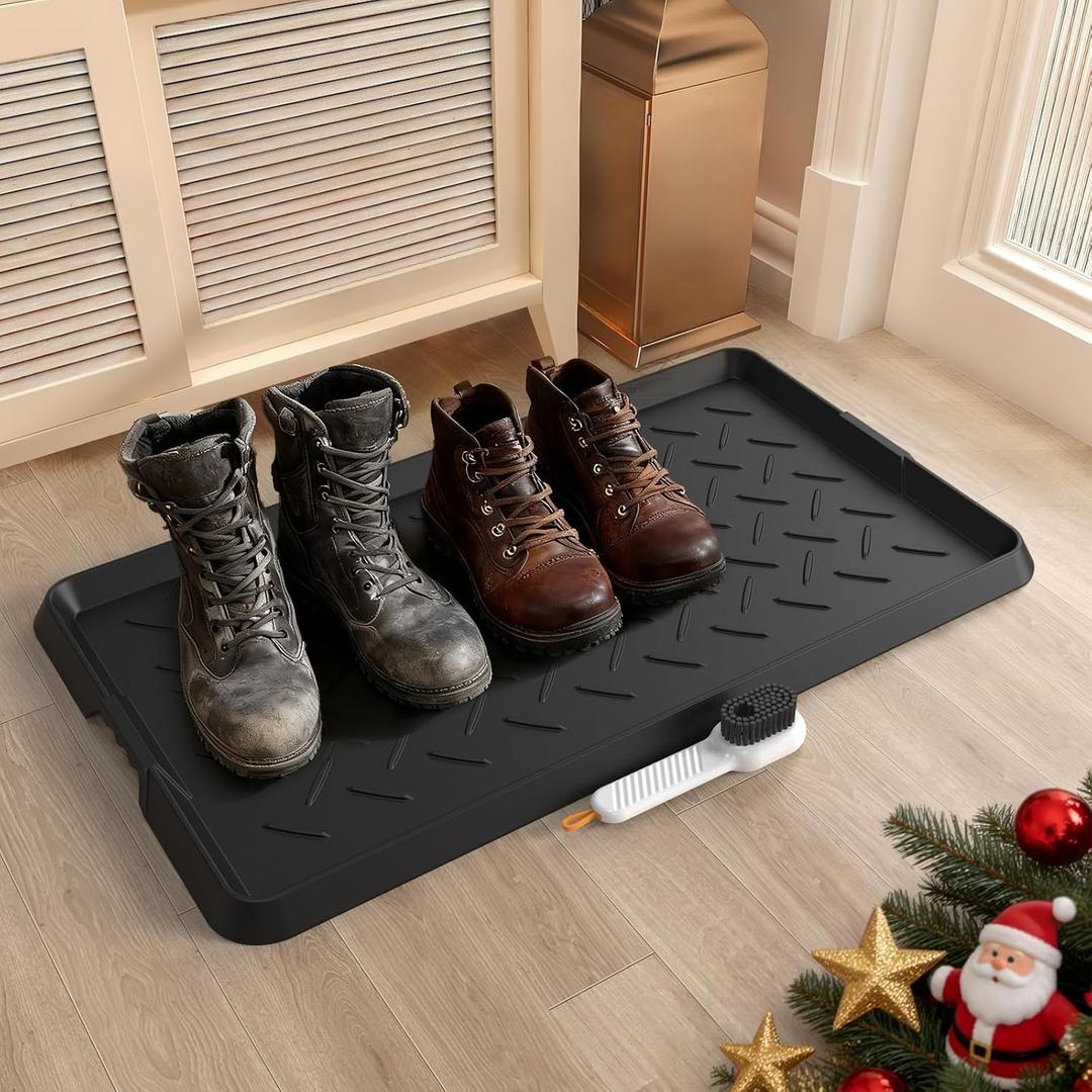 Heavy Duty Boot Trays Natural Rubber Shoe Mat Tray for Entryway with Shoes Brush Large Boot mat Tray Multi-Purpose for Indoor or Outdoor (1'1" x 2'1" (Rectangular))