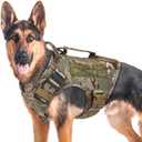 Tactical Dog Backpack Harness for Large Breed Original Design Metal Buckle Vest with Side Bags Pouches for Service Working Training (Camouflage (Vest only), XL)