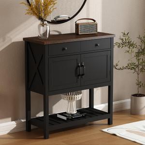 ChooChoo Farmhouse Console Table, Entryway Table with Storage Shelf, Coffee Bar Cabinet, Narrow Buffet Sideboard for Kitchen, Hallway, Living Room, Black, 13.8 inches x 33.5 inches x 35.8 inches