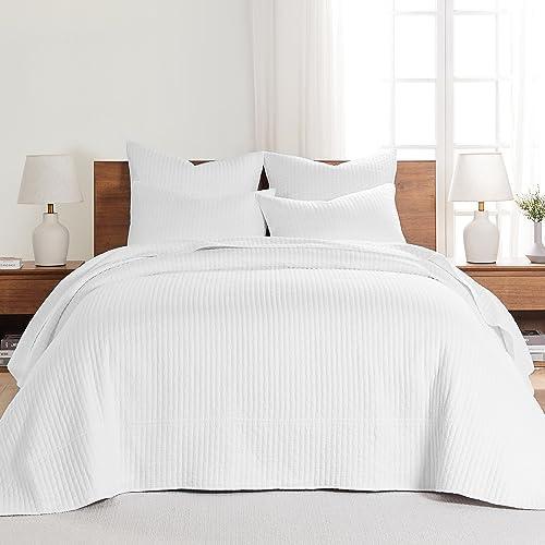 Levtex Home - Cross Stitch Bright White Bedspread Set - King Quilted Bedspread and Two King Shams - Cross Stitch Pattern - Bedspread (120x104in.) and Sham (20x36in.) - Cotton