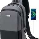 Sling Bag for Men, Anti-theft Crossbody Bag with USB Charging Port, PU Leather Shoulder Bag for Women Travel Outdoor Casual Sports Daypacks