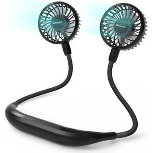 AMACOOL Neck Fan Battery Operated Neckband Fan Hand-Free Wearable Personal Fan for Hot Flashes Home Office Travel Outdoor Sports (Black)