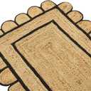 GRUHUM Jute Area Rug 2'6"x10' ft Scalloped Runner Natural Base Black Trim Handwoven Boho Reversible Soft Braided Farmhouse Jute Runner Rug Indoor Friendly Livingroom Bedroom Kitchen Hallway Enterway