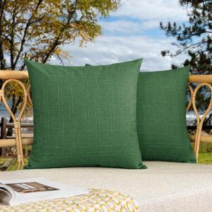 Kevin Textile Pack of 2 Outdoor Waterproof Pillow Covers Checkered Decorative Cushions Sham Throw Pillowcases Shell for Patio Tent Garden Couch Bed Sofa 16x16 Inch Dark Green