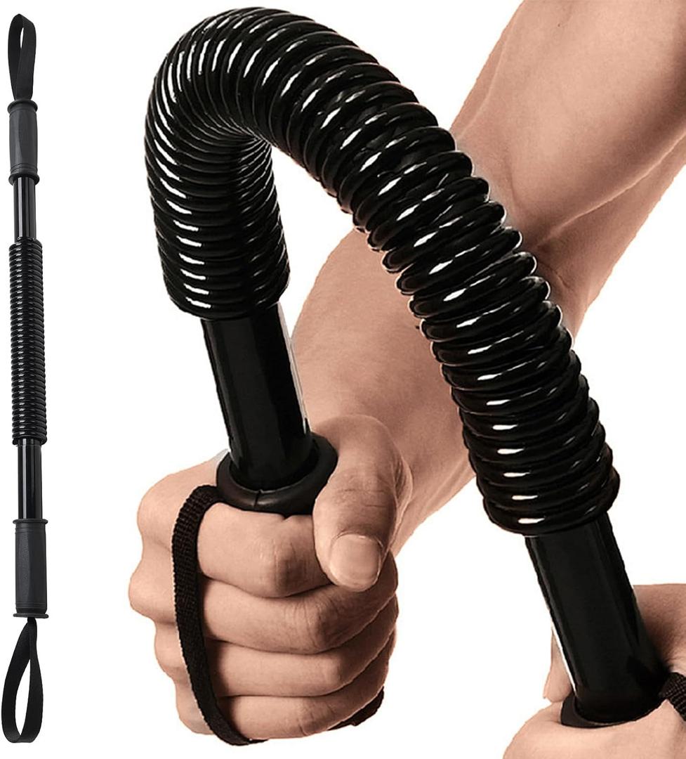 Power Twister Bar, 20-110 LBS Chest & Arm Exerciser with Wrist Straps, Non-Slip Grip Spring Exercise Bar for Upper Body Strength Training