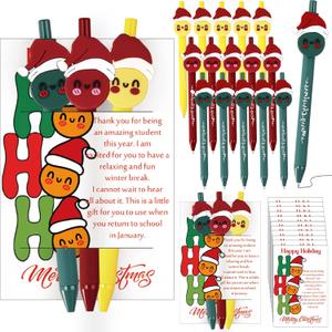ReliThick 120 Sets Christmas Office Gifts for Christmas Ballpoint Pen with Wish Cards End of Year Gift from Teacher Smile Face with Cap Pen Inspirational Party Favor for Coworkers