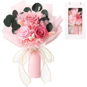 Preserved Flowers Bouquet Gifts for Women, Birthday Gifts for Her, Flower Bouquet Preserved Flower Roses Gifts for Mom Wife Mothers Day Anniversary Chrismas.Pink Purple